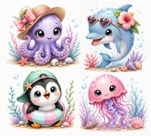 Simonx Cute Summer Sea Animals Clipart Bundle PNG | Kawaii Ocean Digital Download
