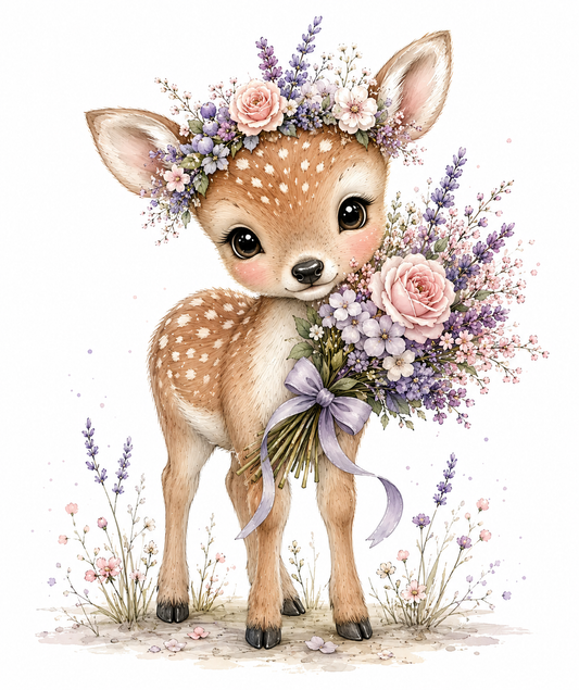Simonx Cute Baby Deer Floral Clipart PNG | Watercolor Animal Digital Download