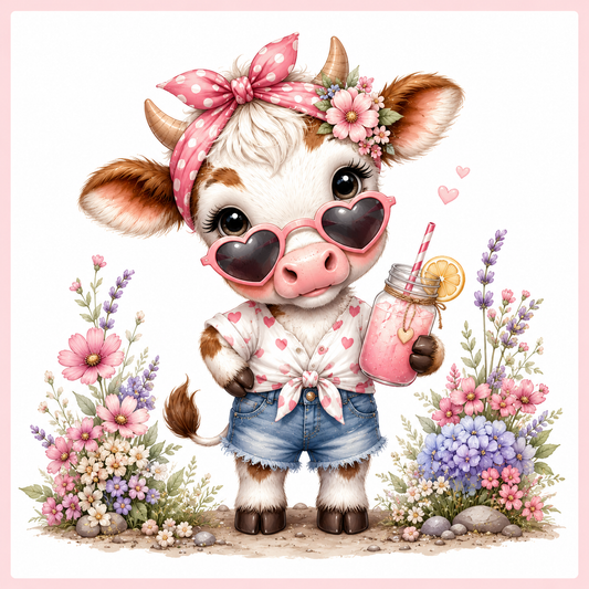 Simonx Cute Summer Cow Clipart PNG | Pastel Kawaii Animal Digital Download