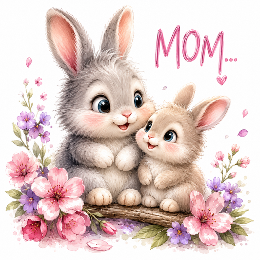 Simonx Cute Bunny Mom Clipart PNG | Whimsical Mother’s Day Watercolor Digital Download